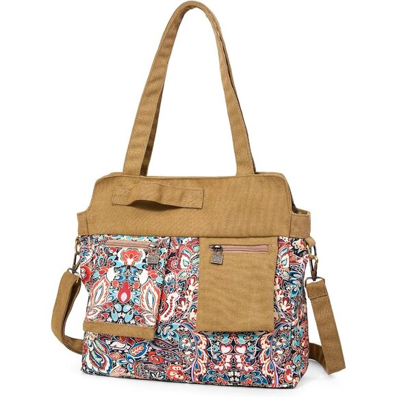 Handbags - Large Canvas Crossbody Bag Women Tote Boho Style Adjustable Pocket